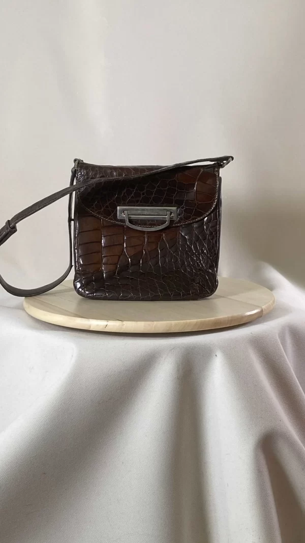 Sac pochette bandoulière croco marron