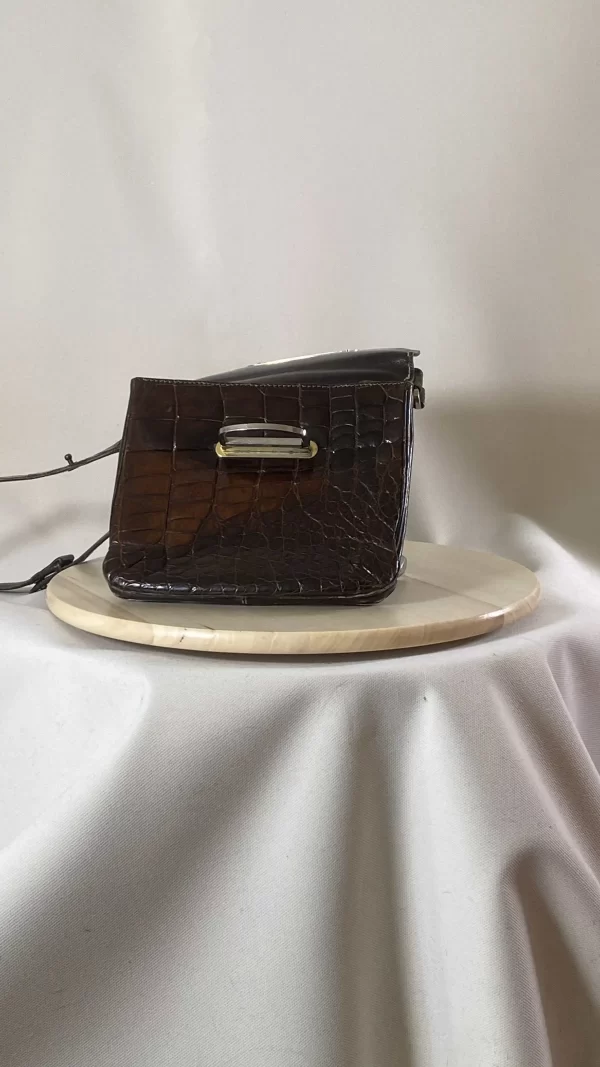 Sac pochette bandoulière croco marron – Image 2